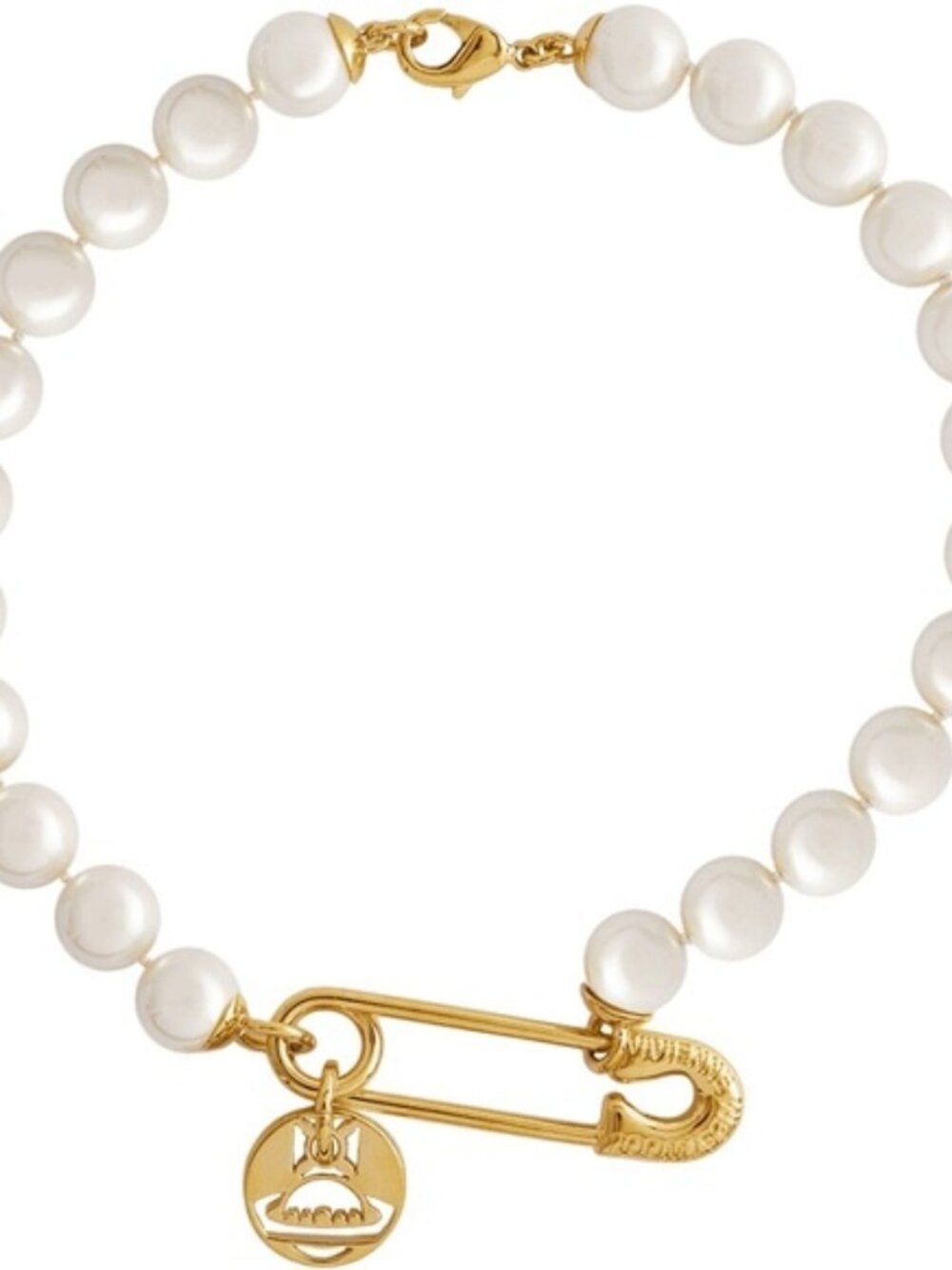 Vivienne Westwood Imogene Safety Pin Pearl Necklace Gold